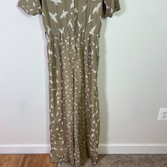 Corey Lynn Calter Anthropologie Tan Bird Button Down Short Sleeve Jumpsuit Women - Picture 3 of 8